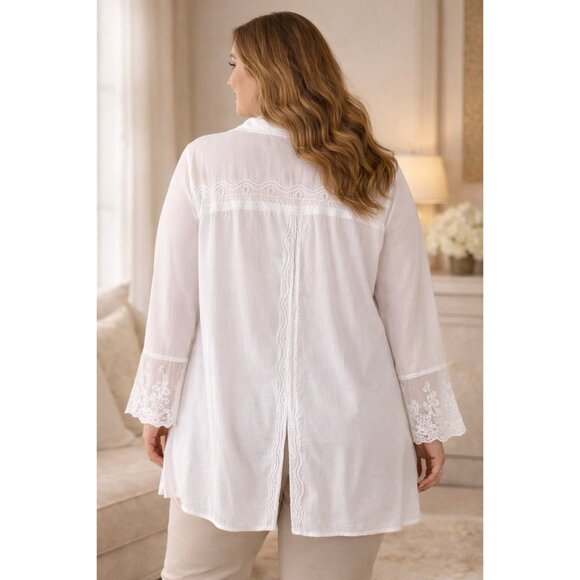 Soft Surroundings Womens Tunic Top Sz 3X White Cotton Boho Embroidered Coastal - Picture 2 of 12